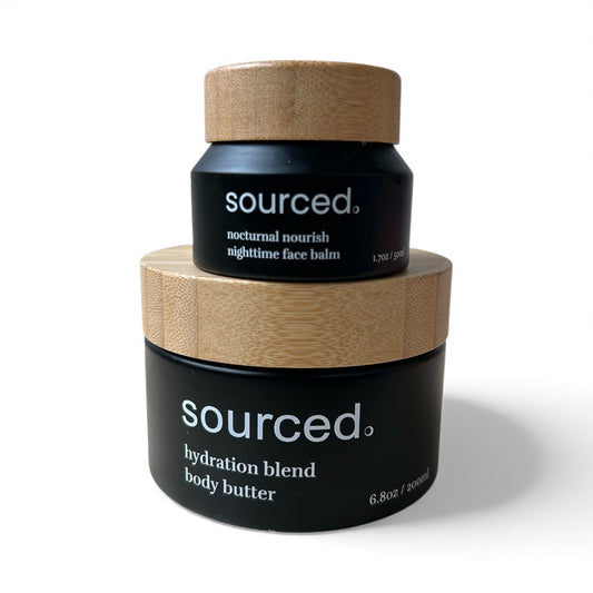 Sourced Hydration Duo bundle with Hydration Blend Body Butter and Nocturnal Nourish Nighttime Face Balm